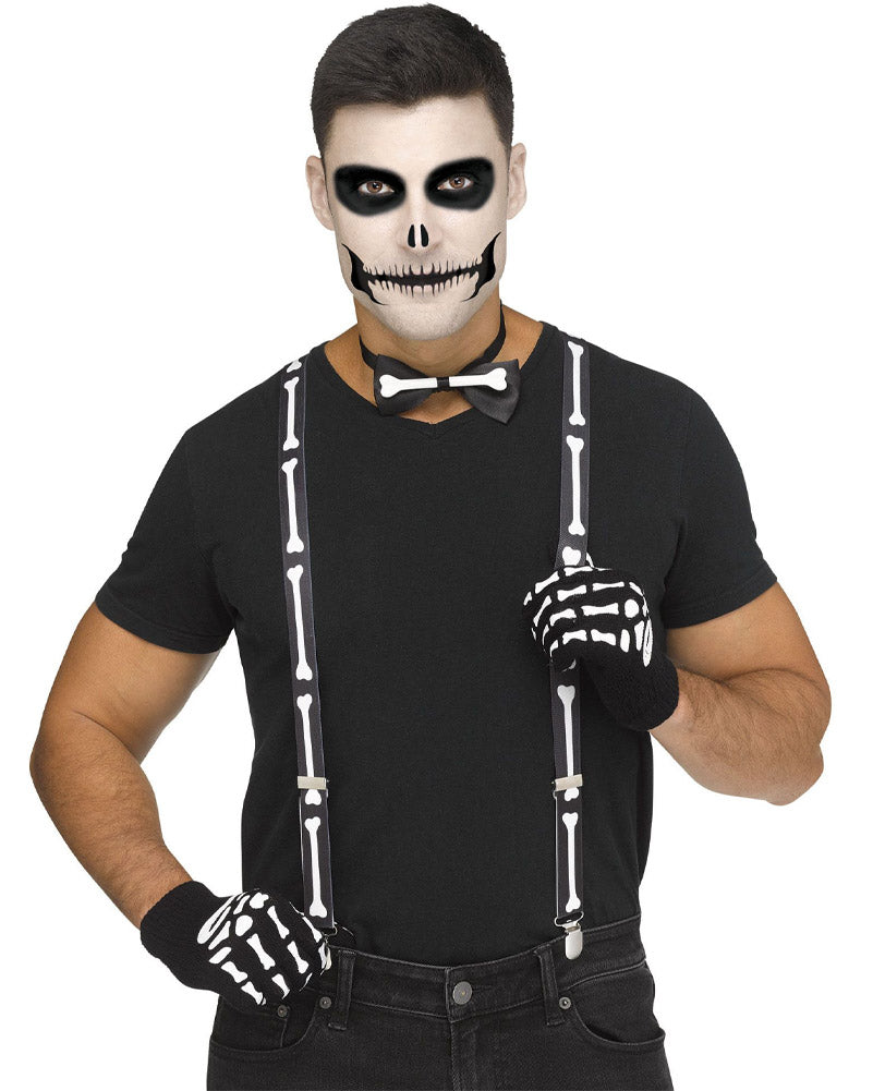 Instant Skeleton Gloves Bow Tie And Suspenders Set