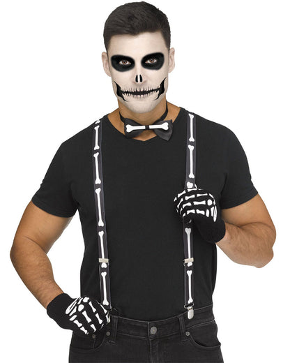 Instant Skeleton Gloves Bow Tie And Suspenders Set