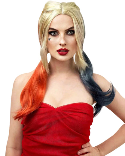 Joker Girl Blonde Pigtails with Red and Blue Tips Cosplay Premium Wig