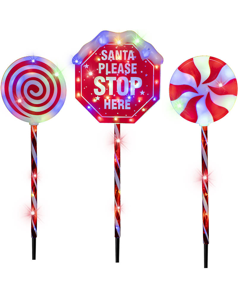 Jumbo Flashing Stop Sign With Lollipops Christmas Decoration Pack of 3