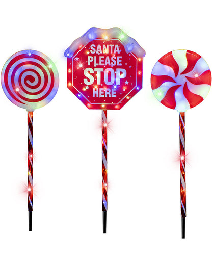 Jumbo Flashing Stop Sign With Lollipops Christmas Decoration Pack of 3
