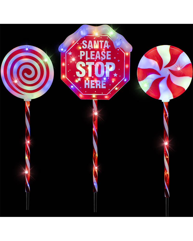 Jumbo Flashing Stop Sign With Lollipops Christmas Decoration Pack of 3