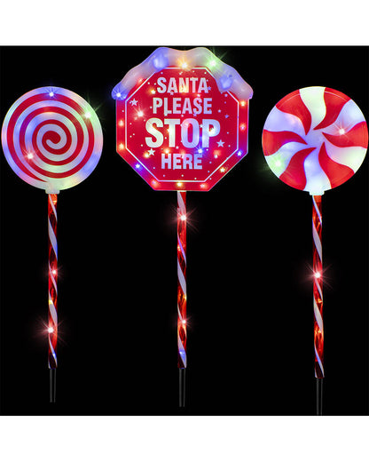 Jumbo Flashing Stop Sign With Lollipops Christmas Decoration Pack of 3