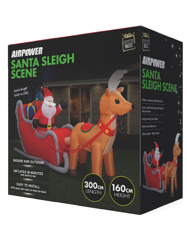 Jumbo Santa Sleigh Reindeer Inflatable Decoration 3m