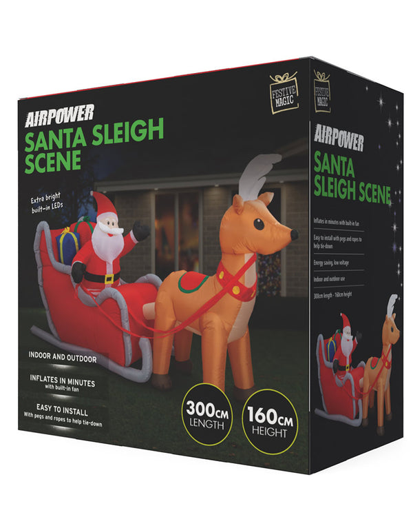 Jumbo Santa Sleigh Reindeer Inflatable Christmas Decoration 3m