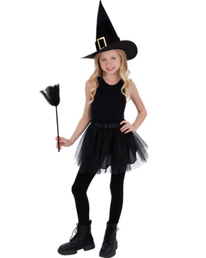 Kids Witch Tutu Hat and Broom Set