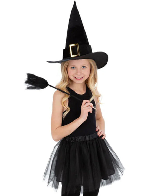 Kids Witch Tutu Hat and Broom Set