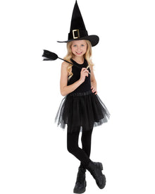 Kids Witch Tutu Hat and Broom Set For Halloween