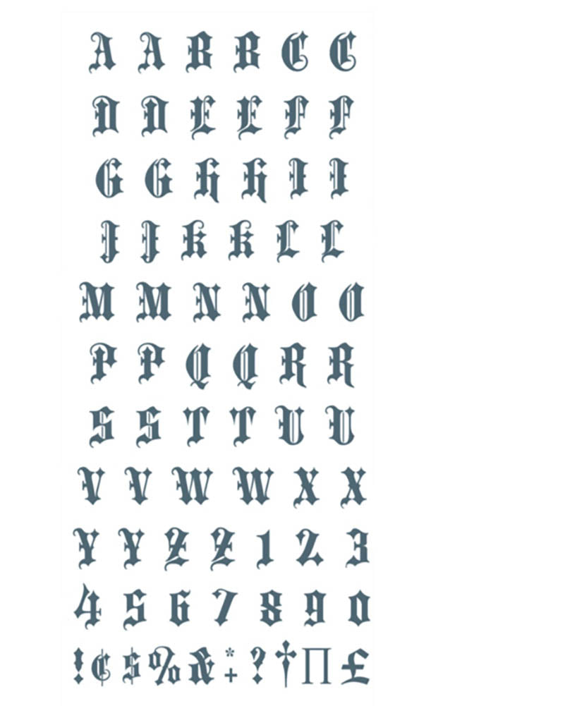 Knuckles Alphabet Old English Temporary Tattoo