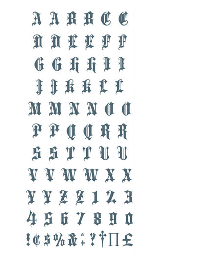 Knuckles Alphabet Old English Temporary Tattoo