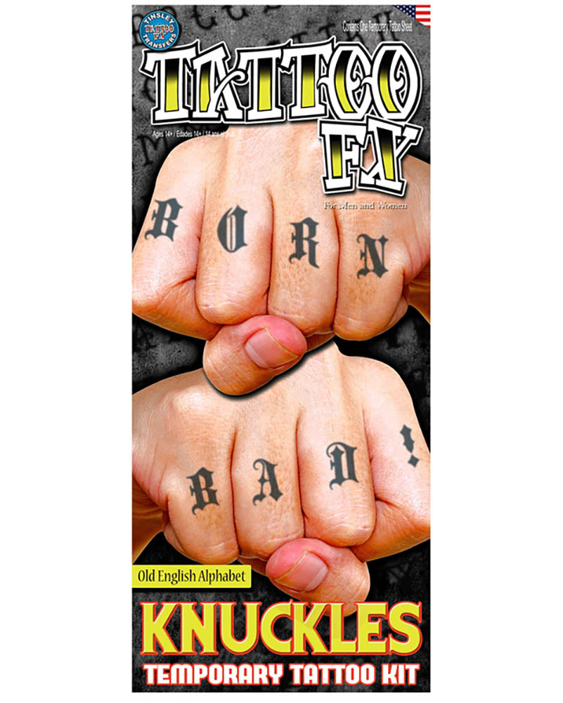 Knuckles Alphabet Old English Temporary Tattoo