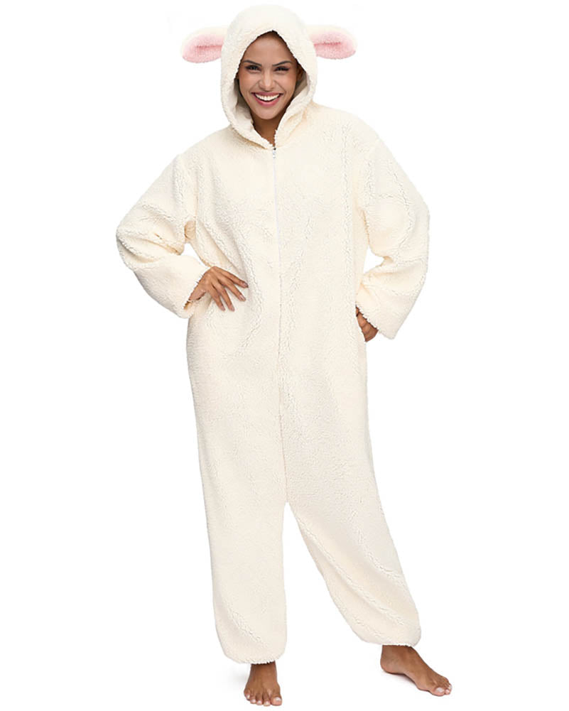 Lamb Hooded Adult Jumpsuit