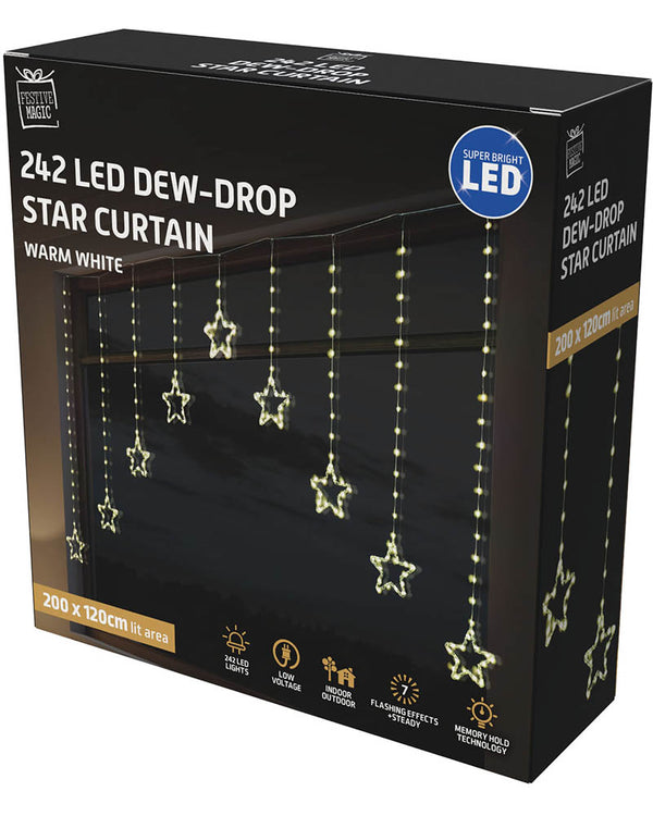 Gold Dew Drop Star Curtain LED Christmas Lights