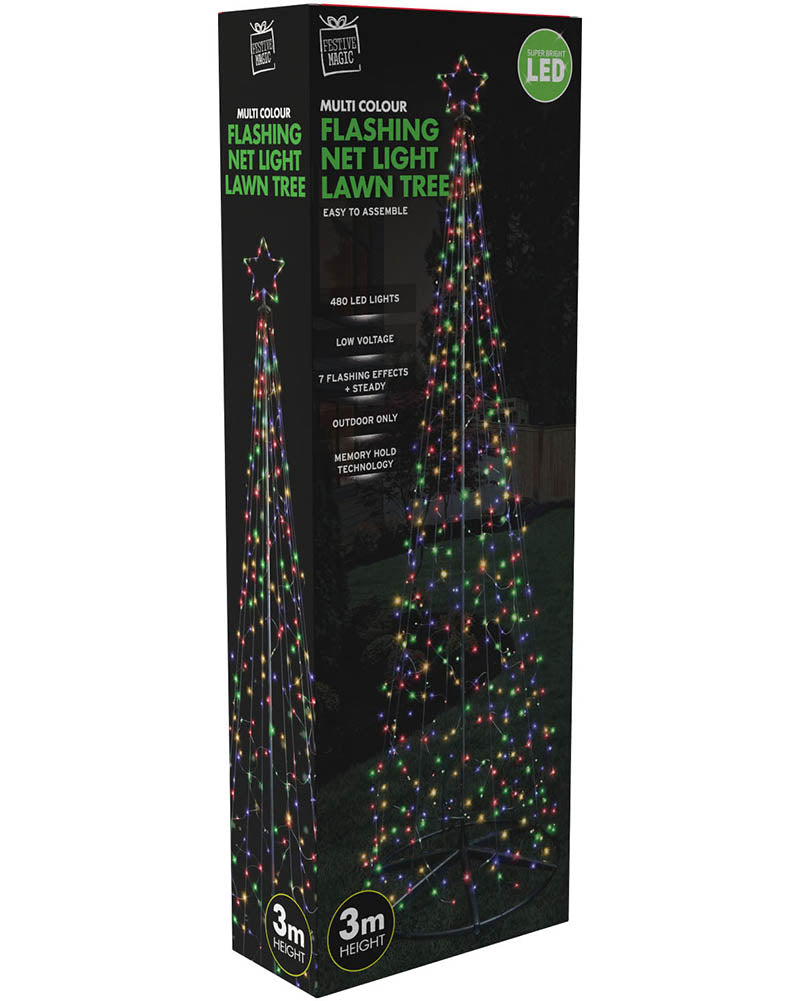 Multicolour Front Yard Net Light Tree LED Christmas Lights 3m