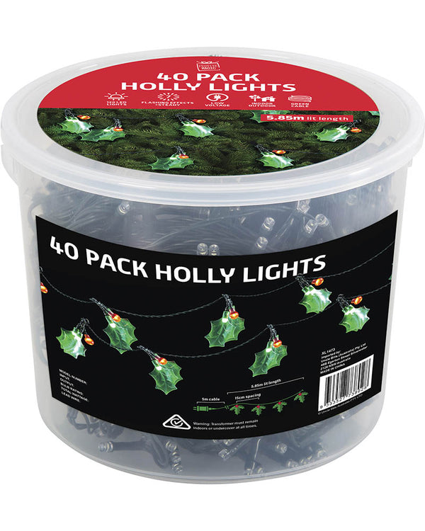 Green Holly LED Christmas Lights 5.8m