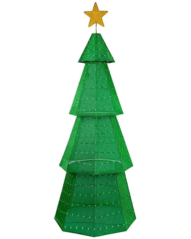 Flashing 4 Tier Green Mesh Tree LED Christmas Light 1.8m