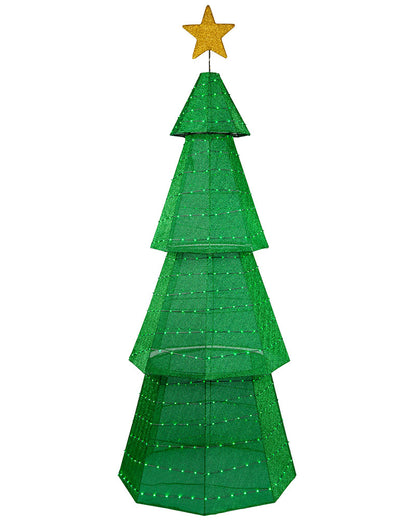 Flashing 4 Tier Green Mesh Tree LED Christmas Light 1.8m