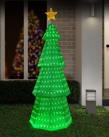 Flashing 4 Tier Green Mesh Tree LED Christmas Light 1.8m