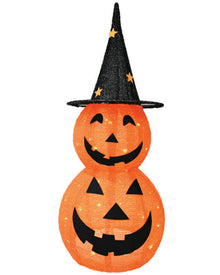 LED Mesh Pumpkin Stack With Witch Hat Halloween Decoration 95cm