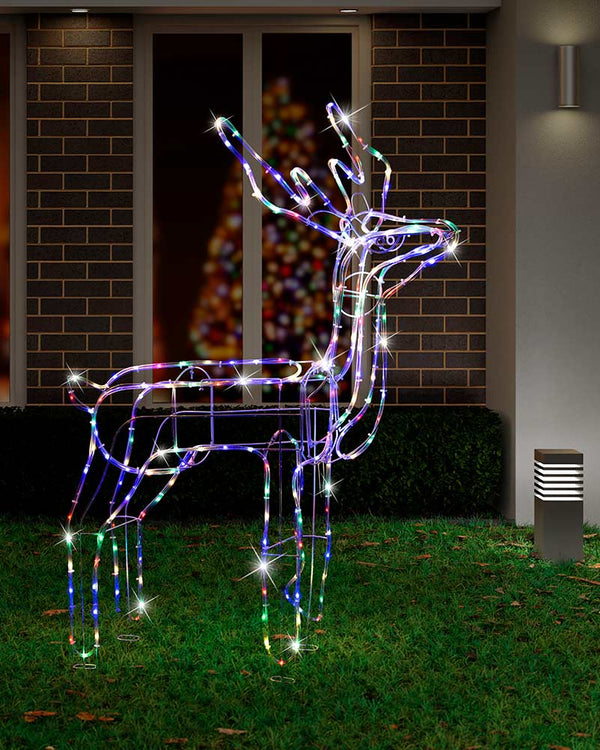 Multi-Coloured Standing Reindeer Tubelight LED Christmas Light 1.1m