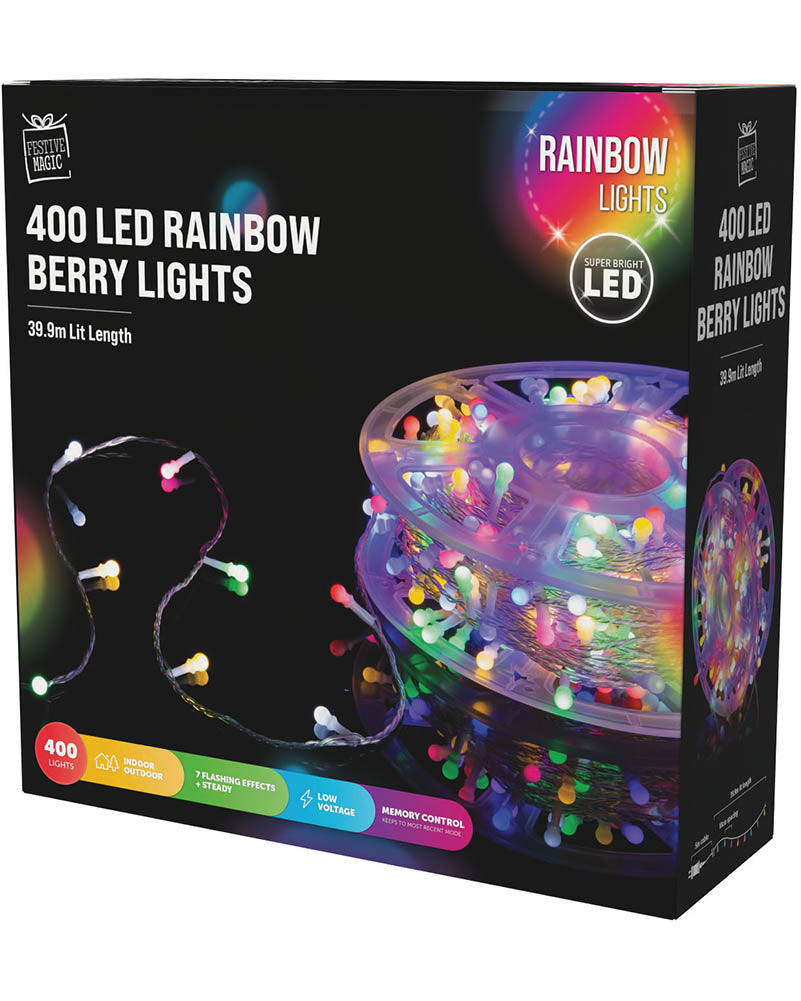 Rainbow Berry Lights 400 Piece LED Christmas Lights on Reel
