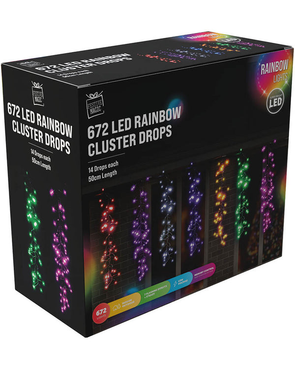 Rainbow Cluster Drops 672 Piece LED Christmas Lights 5.2m