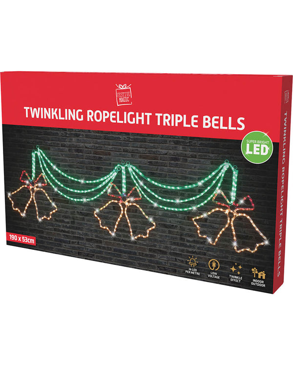 Twinkling Warm White Triple Bell Ropelight LED Christmas Lights