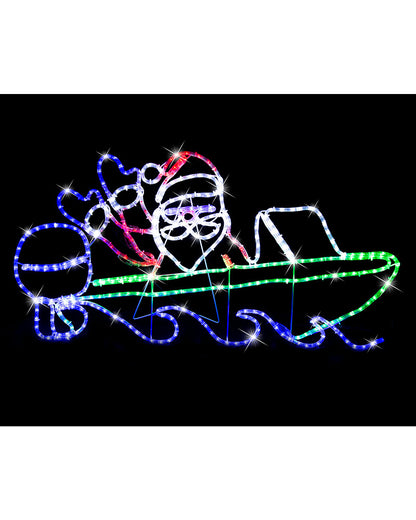 Waving Santa in Speed Boat LED Christmas Ropelight 1.1m