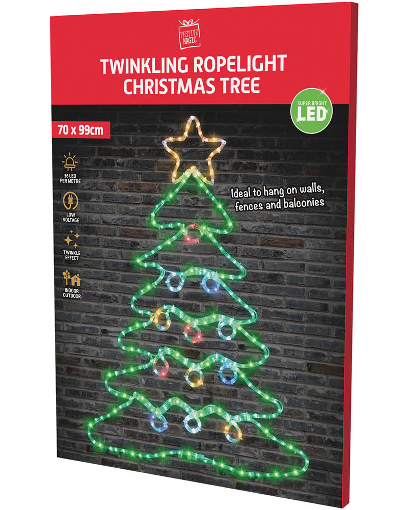 Led Rope Light Tree Twinkling Ropelight Tree with Baubles LED Christmas Lights 99cm ...