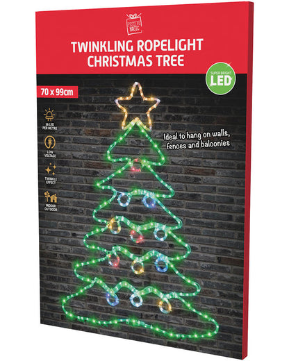 Twinkling Ropelight Tree with Baubles LED Christmas Lights 99cm