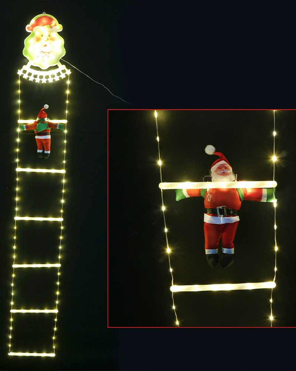 Starry Christmas LED Ladder with Santa Topper 1.8m