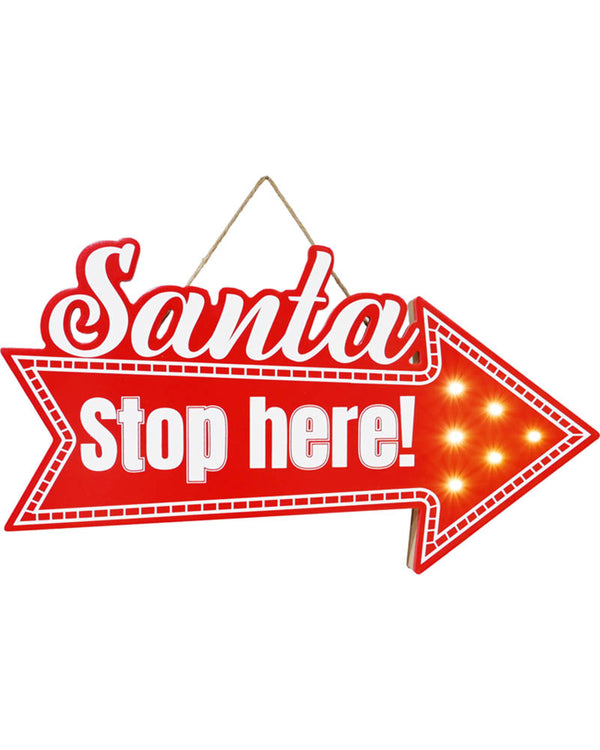 Christmas LED Santa Stop Here Arrow Sign 41cm