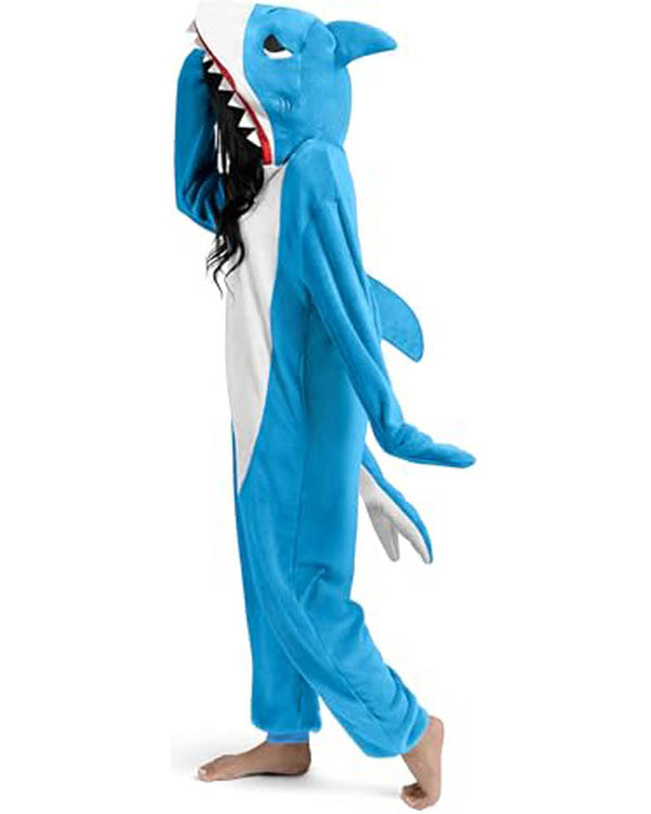 Light Blue Shark Hooded Adult Jumpsuit