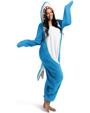 Light Blue Shark Hooded Adult Jumpsuit