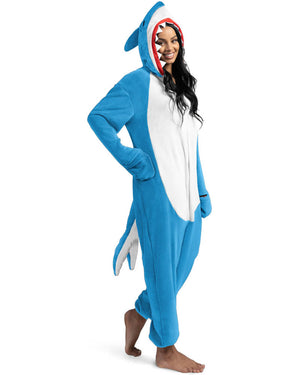 Light Blue Shark Hooded Adult Jumpsuit