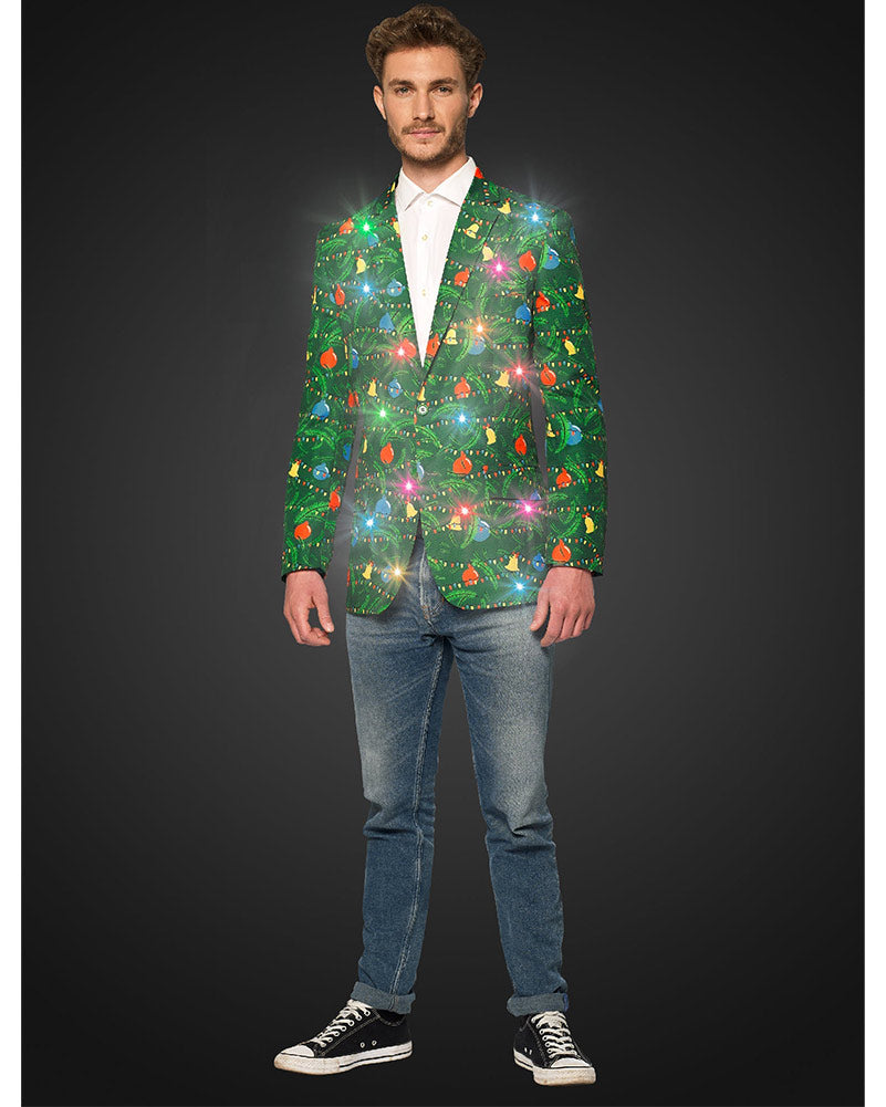 Light Up Green Christmas Tree Mens Suitmeister Jacket