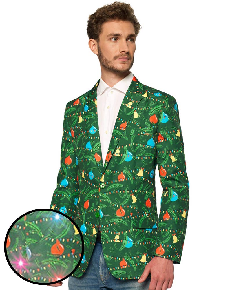 Light Up Green Christmas Tree Mens Suitmeister Jacket