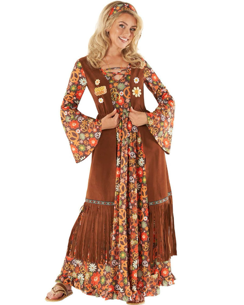 60s Long Hippie Dress Womens Costume