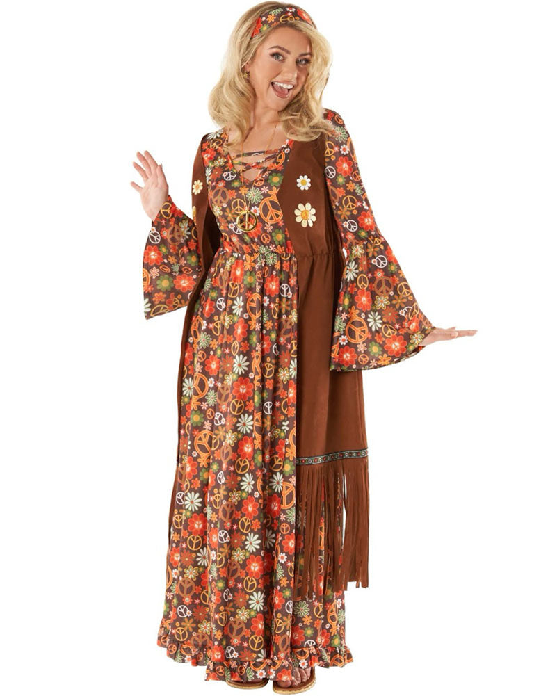60s Long Hippie Dress Womens Costume