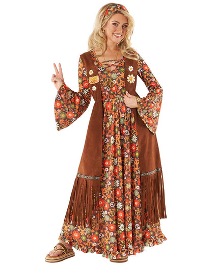 60s Long Hippie Dress Womens Costume
