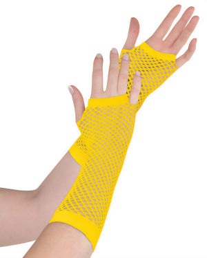 Long Yellow Fishnet Gloves
