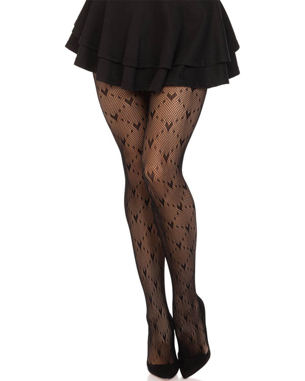 Love Struck Heart Black Net Stockings