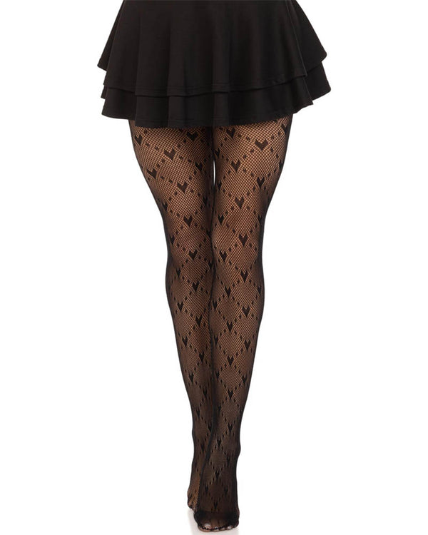 Love Struck Heart Black Net Stockings