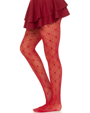 Love Struck Heart Red Net Stockings