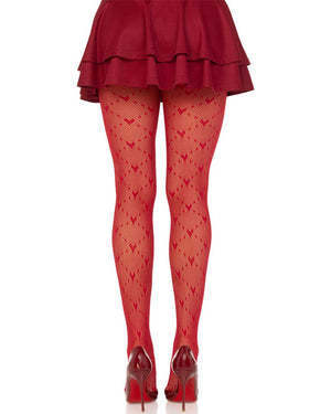 Love Struck Heart Red Net Stockings