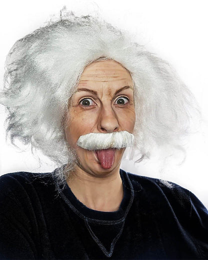 Mad Scientist Deluxe White Wig and Mo Set