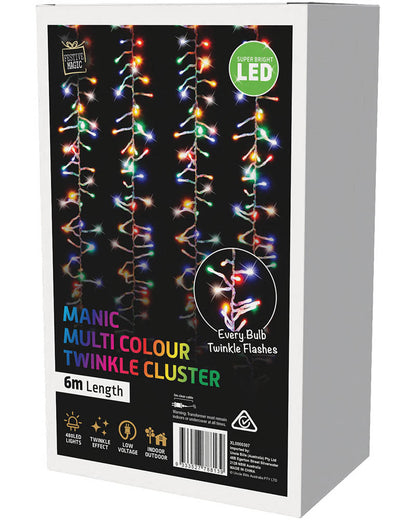 Manic Multicoloured Twinkling Curtain Lights 6m
