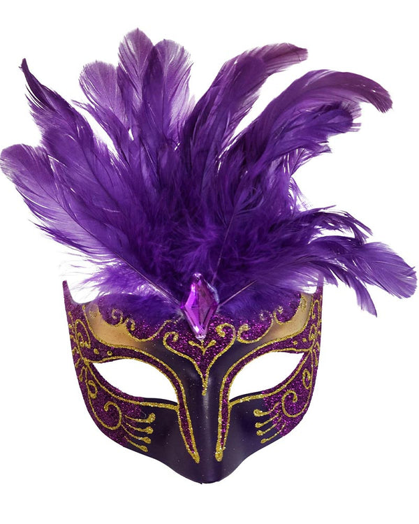 Masquerade Purple Feathered Eye Mask