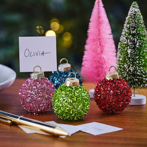 Christmas Merry & Bright Tinsel Bauble Place Card Holders Pack of 4
