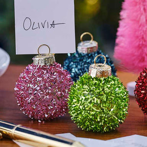 Christmas Merry & Bright Tinsel Bauble Place Card Holders Pack of 4